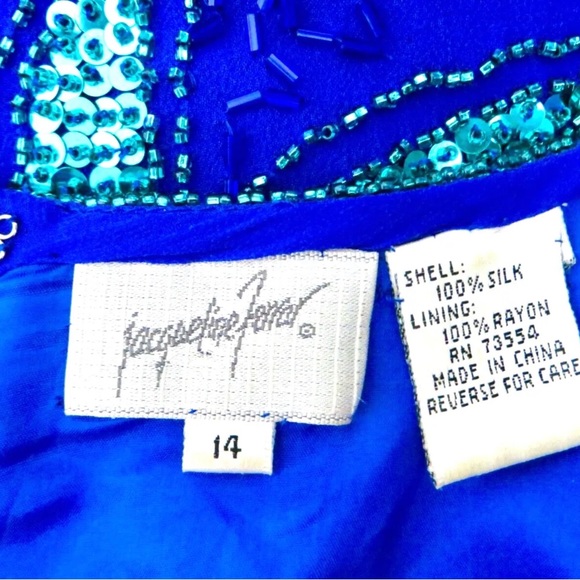 Vintage Jacqueline Ferrar 100% Silk Beaded Sequin Floral Blouse Blue Size 14 - Picture 6 of 7